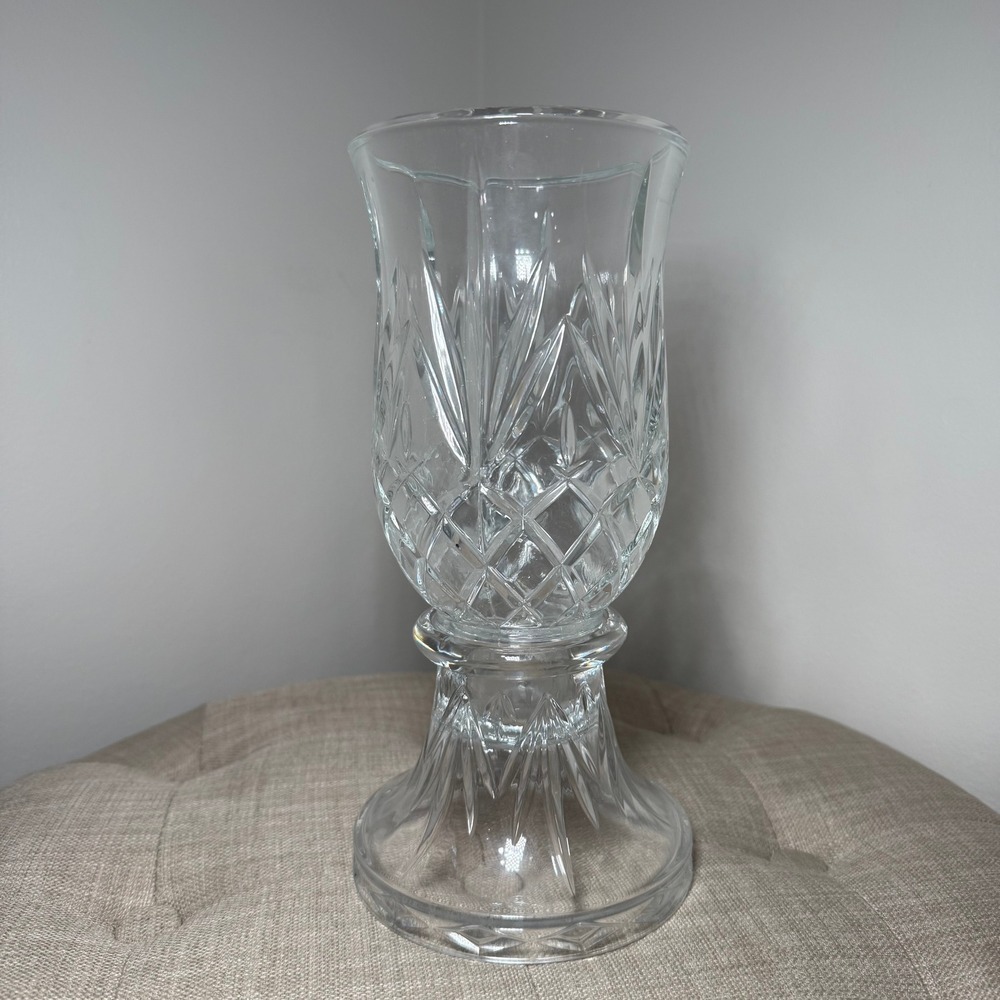 Vintage Cut Glass Hurricane Candle Holder 2pc Pedestal‎ Wexford Style Crystal